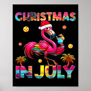 Christmas in july flamingo beach summer hawaii poster