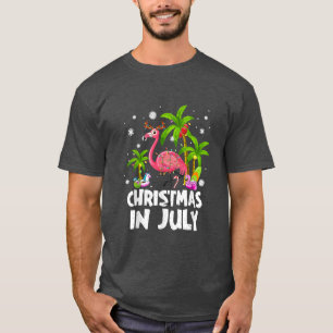 Christmas In July Flamingo Palm Tree Beach Summer T-Shirt