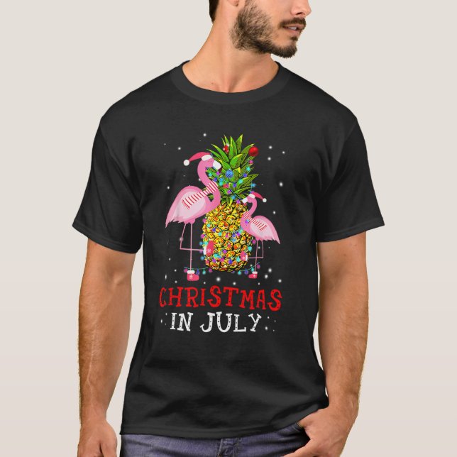 Christmas In July   Flamingo Pineapple Summer T-Shirt (Front)
