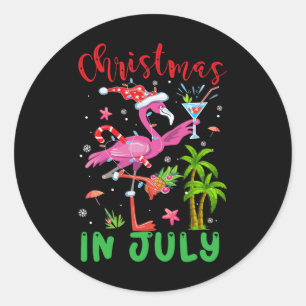 Christmas In July Flamingo Santa Summer Xmas Women Classic Round Sticker
