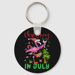 Christmas In July Flamingo Santa Summer Xmas Women Key Ring