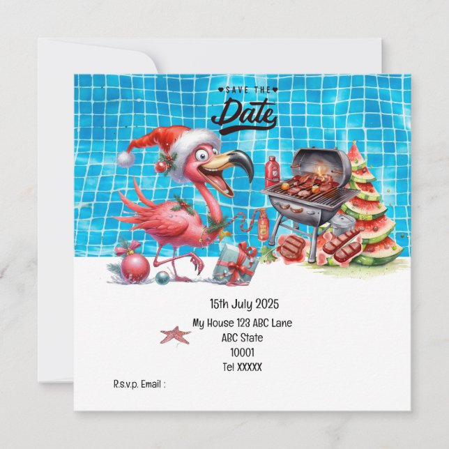 Christmas in July Flamingo Save the Date  Party Invitation (Front)