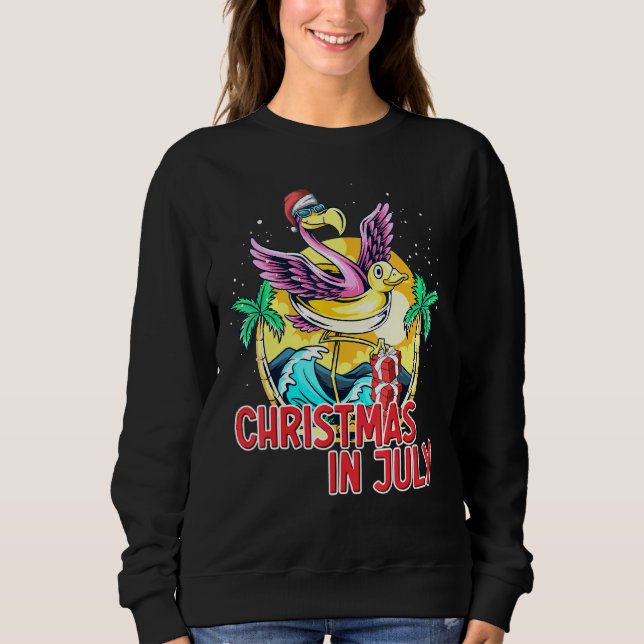 Christmas In July Flamingo Summer Beach Santa Sun  Sweatshirt (Front)