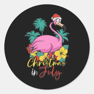 Christmas In July Flamingo Summer Beach Vacation Classic Round Sticker