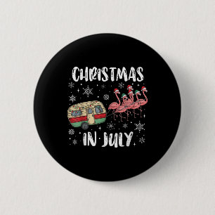 Christmas In July Flamingo Trailer Summer Xmas Cam 6 Cm Round Badge