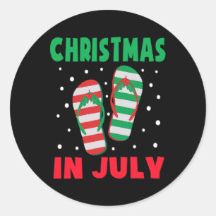 Christmas In July Flip Flops Funny Beach Summer Ki Classic Round Sticker