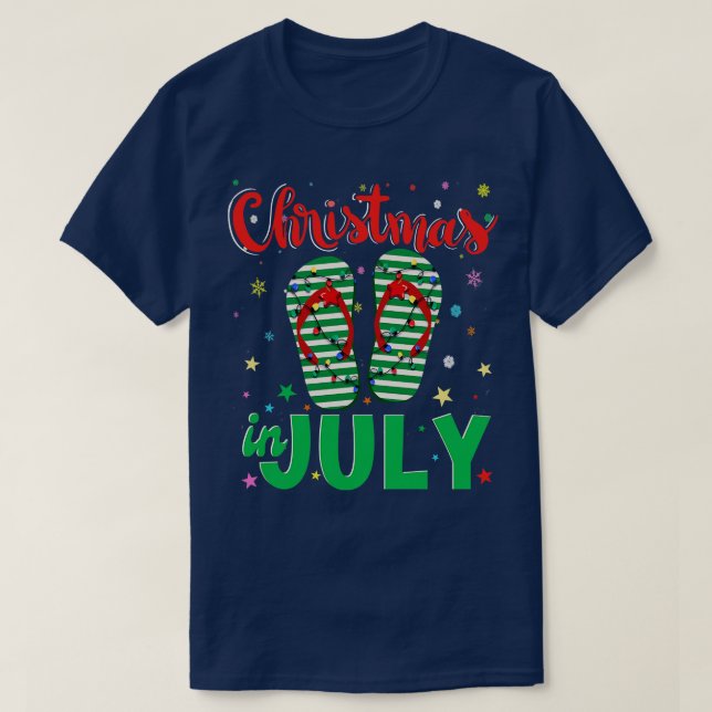 Christmas in July Flip Flops Funny Beach Summer T-Shirt (Design Front)