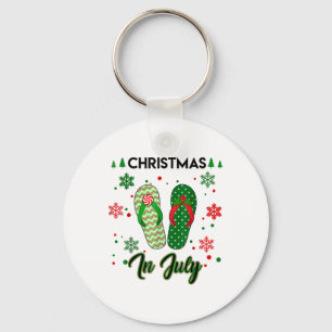 Christmas In July Flip Flops Summer Vacation Beach Key Ring