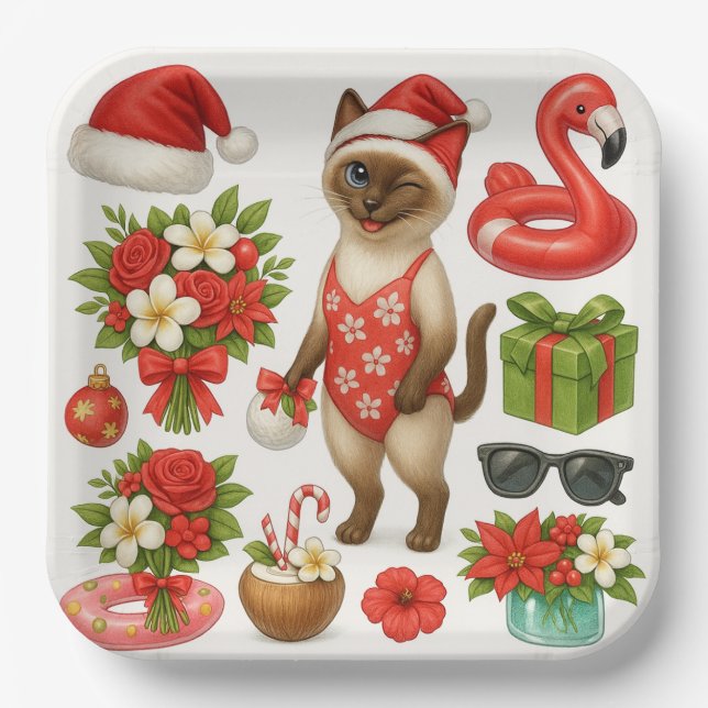 Christmas in July for Cat Lovers Pool Party Paper Plate (Front)