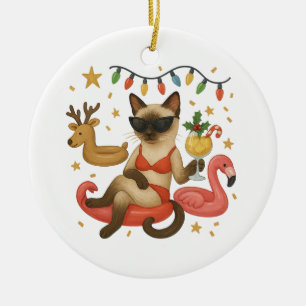 Christmas in July for Siamese cat lovers Ceramic Ornament
