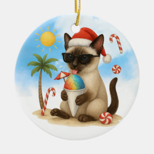Christmas in July for Siamese cat lovers Ceramic Ornament