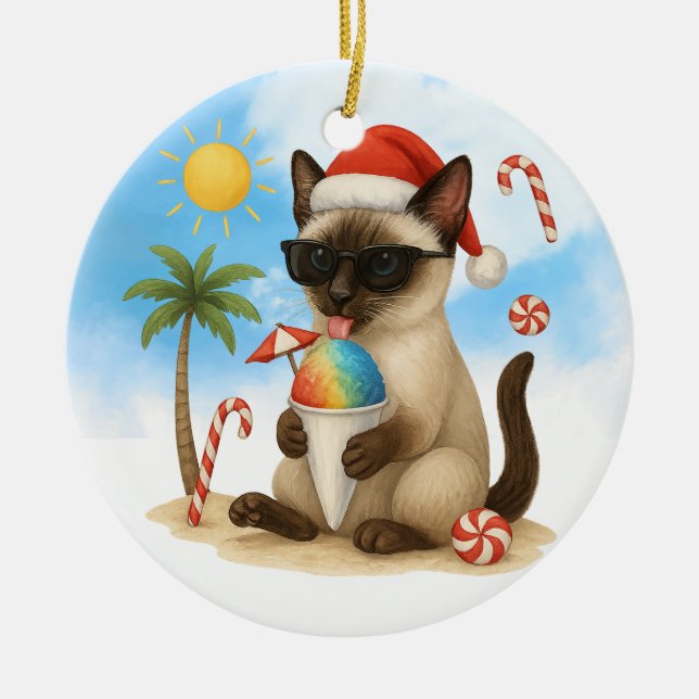 Christmas in July for Siamese cat lovers Ceramic Ornament (Front)