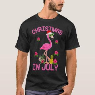 Christmas In July for Women Pink Flamingo T-Shirt