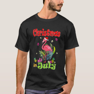 Christmas In July For Women Pink Flamingo T-Shirt