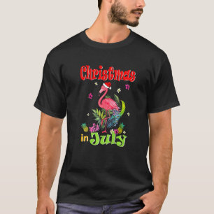 Christmas In July For Women Pink Flamingo T-Shirt