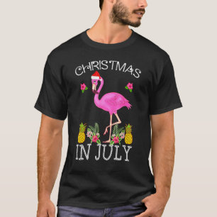 Christmas In July For Women Pink Flamingo T-Shirt