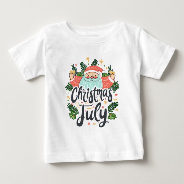 Christmas in July Fun & Festive Santa Design Baby T-Shirt (Front)