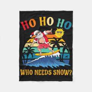 Christmas In July Fun Santa Surfing Summer Beach V Fleece Blanket