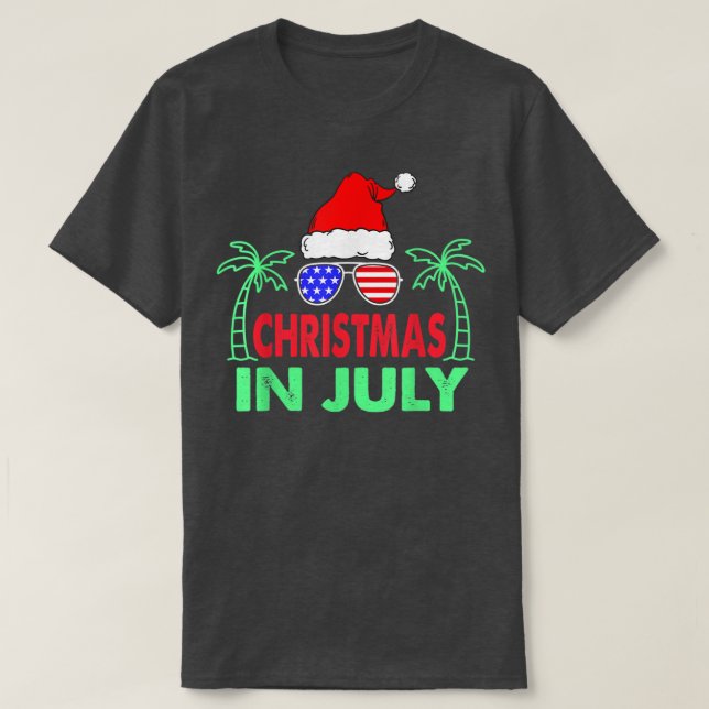 Christmas In July Funny 4th Of July Beach Summer S T-Shirt (Design Front)
