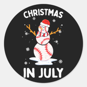 Christmas In July Funny Baseball Snowman Men Women Classic Round Sticker