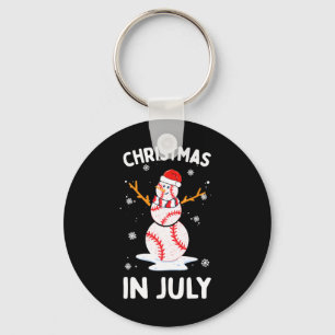 Christmas In July Funny Baseball Snowman Men Women Key Ring
