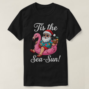 Christmas In July Funny Beach Santa Flamingo T-Shirt