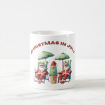 Christmas In July Funny Beach Santa's Vacation Magic Mug<br><div class="desc">Santas kicking back on a sunny tropical beach,  complete with sunglasses,  and of course,  their favourite cocktails! These jolly fellows are taking a well-deserved break from the North Pole and spreading the holiday cheer on vacation.</div>