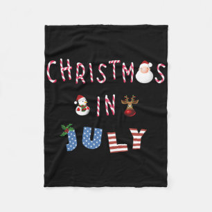 Christmas In July Funny Candy Cane Santa Reindeer Fleece Blanket