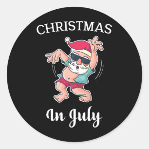 Christmas In July Funny Dancing Santa Fun Dance Classic Round Sticker