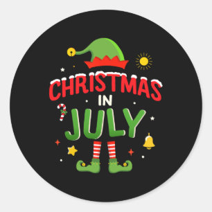 Christmas In July Funny Elf For Summer Xmas 1 Classic Round Sticker