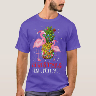 Christmas in July Funny Flamingo Pineapple Summer T-Shirt