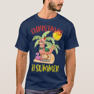 Christmas In July Funny Llama Coconut And Flamingo T-Shirt