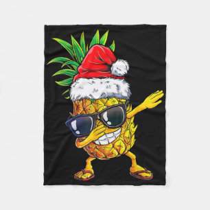 Christmas In July Funny Pineapple Dabbing Santa Ha Fleece Blanket