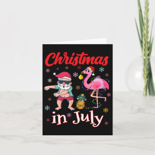 Christmas In July Funny Pink Flamingo Summer Vacat Card
