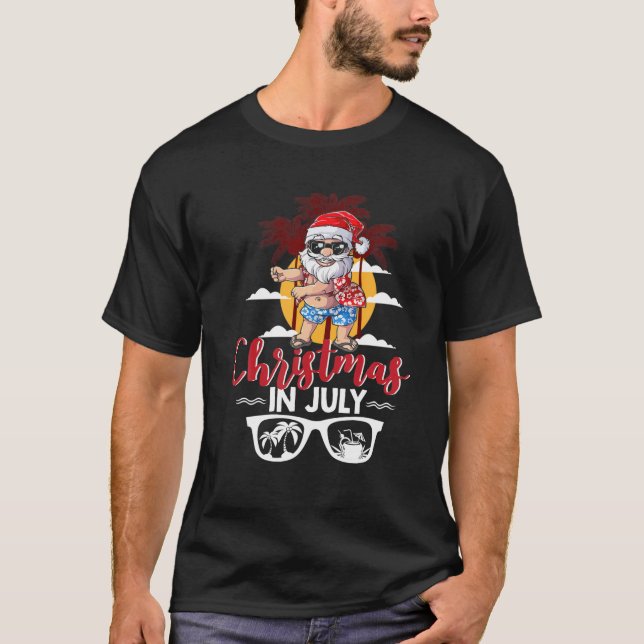 Christmas In July Funny Santa Beach Summer Vacatio T-Shirt (Front)