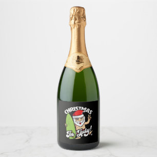 Christmas In July Funny Santa Claus Graphic Sparkling Wine Label