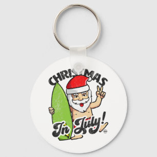 Christmas In July Funny Santa Claus Graphic Summer Key Ring