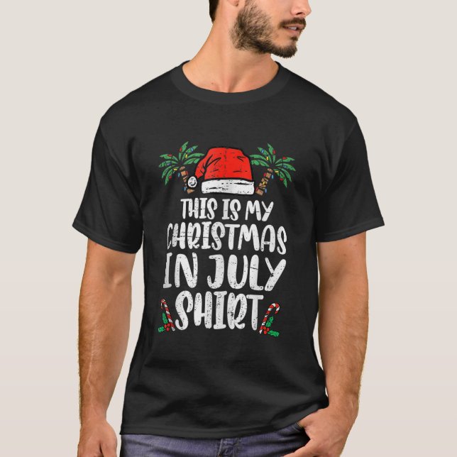 Christmas in July Funny Santa Hat Summer Beach Vac T-Shirt (Front)
