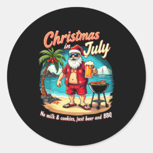 Christmas in july funny santa milk cookies bbq classic round sticker