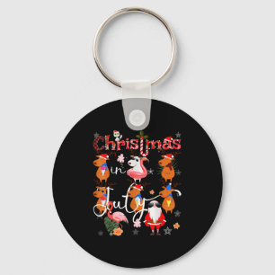 Christmas in july funny santa reindeer flamingos key ring