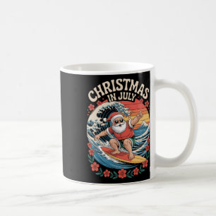 Christmas In July Funny Santa Riding Big Wave Surf Coffee Mug