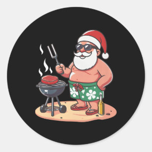 Christmas In July Funny Santa Santa Grilling Bbq Classic Round Sticker