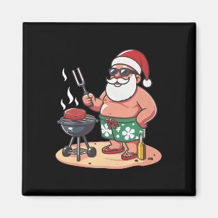 Christmas In July Funny Santa Santa Grilling Bbq Magnet