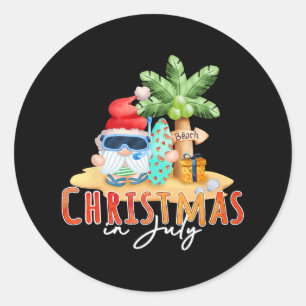 Christmas In July Funny Santa Summer Beach Vacatio Classic Round Sticker