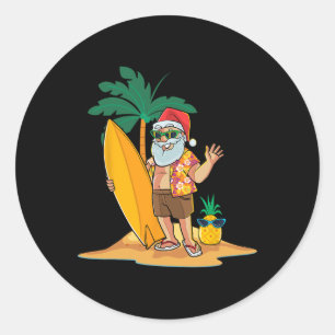 Christmas In July Funny Santa Summer Surf Hawaiian Classic Round Sticker
