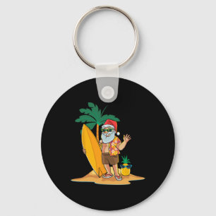 Christmas In July Funny Santa Summer Surf Hawaiian Key Ring