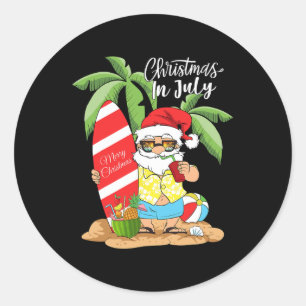 Christmas In July Funny Santa Summer Watermelon Va Classic Round Sticker
