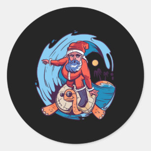 Christmas In July Funny Santa Surfing Hawaiian Classic Round Sticker