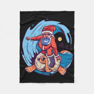 Christmas In July Funny Santa Surfing Hawaiian Fleece Blanket