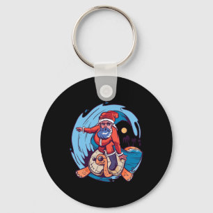 Christmas In July Funny Santa Surfing Hawaiian Key Ring